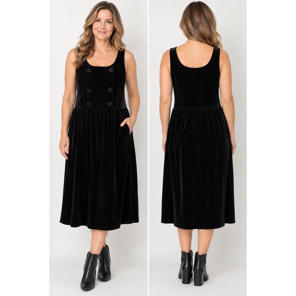 Vtg JG Hook Sz 10 Black Velvet Pinafore/jumper 1980's Preppy Dark Academia Y2k